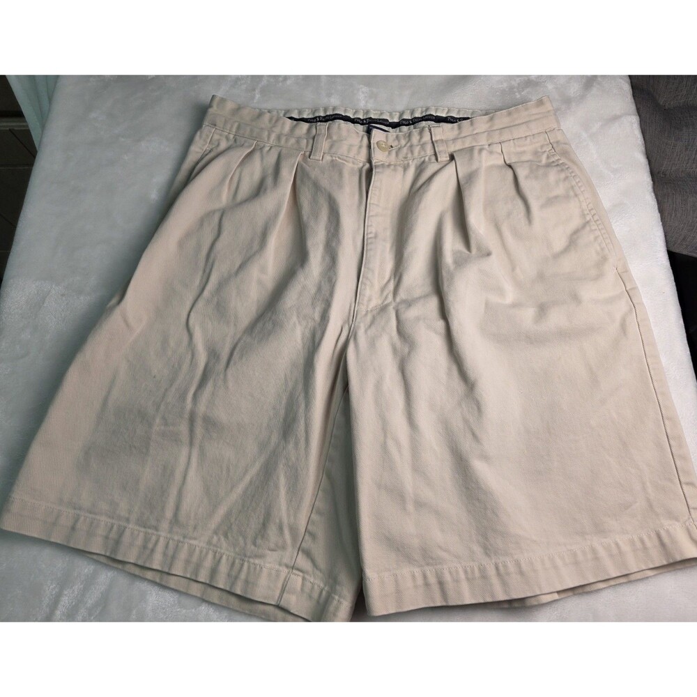 Polo Ralph Lauren Chino Flat‎ Front Cotton Men's 33 Shorts khaki (bleach stain)